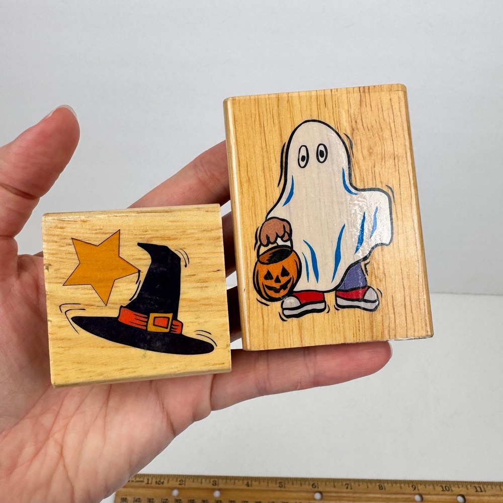 Set 2 Halloween Ghost Costume Witch Hat Canadian Maple Collection Rubber Stamp
